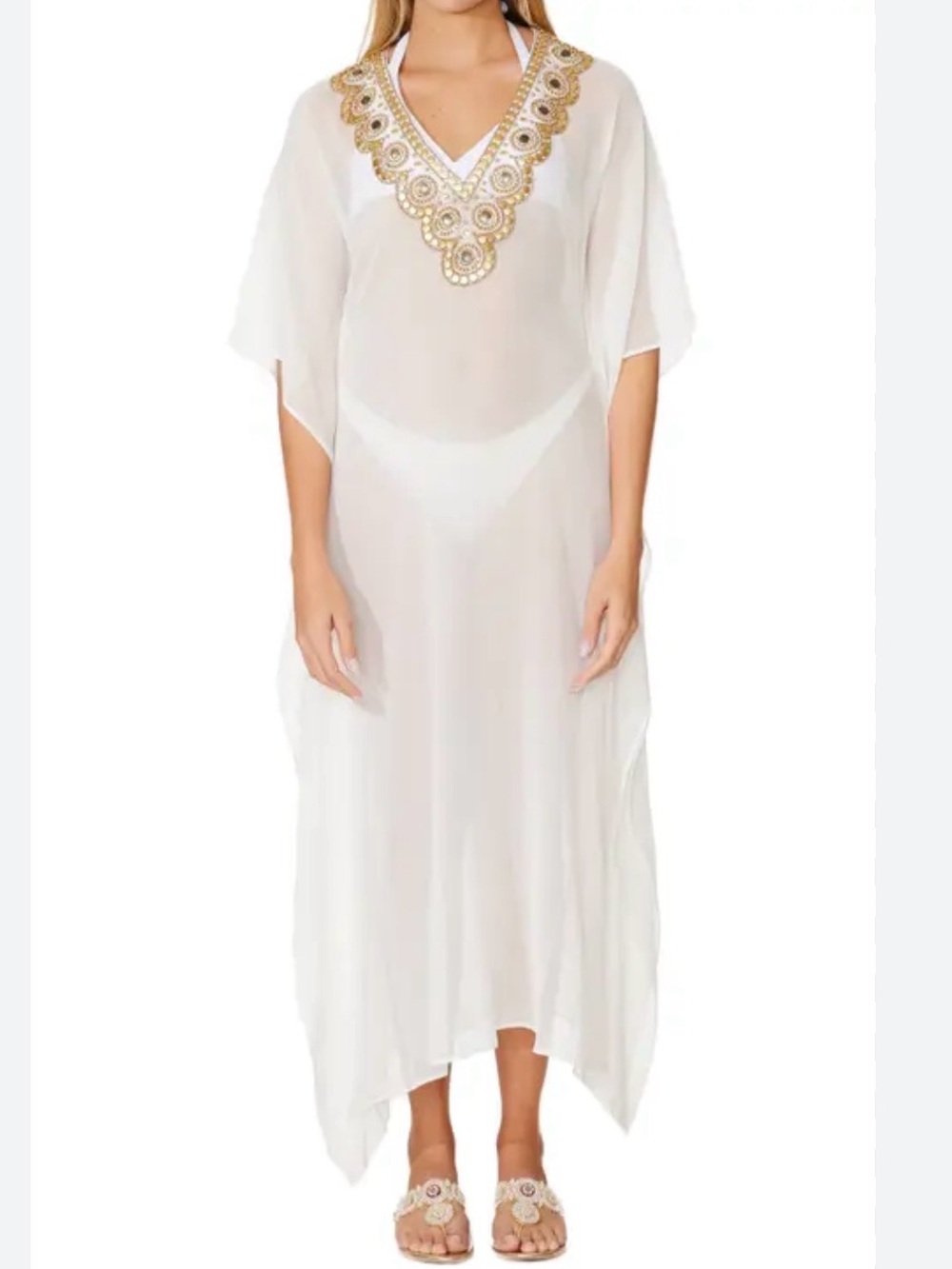 NWT Ranee’s OS White Goddess Beaded Cover-Up Caftan ORG RETAIL $229